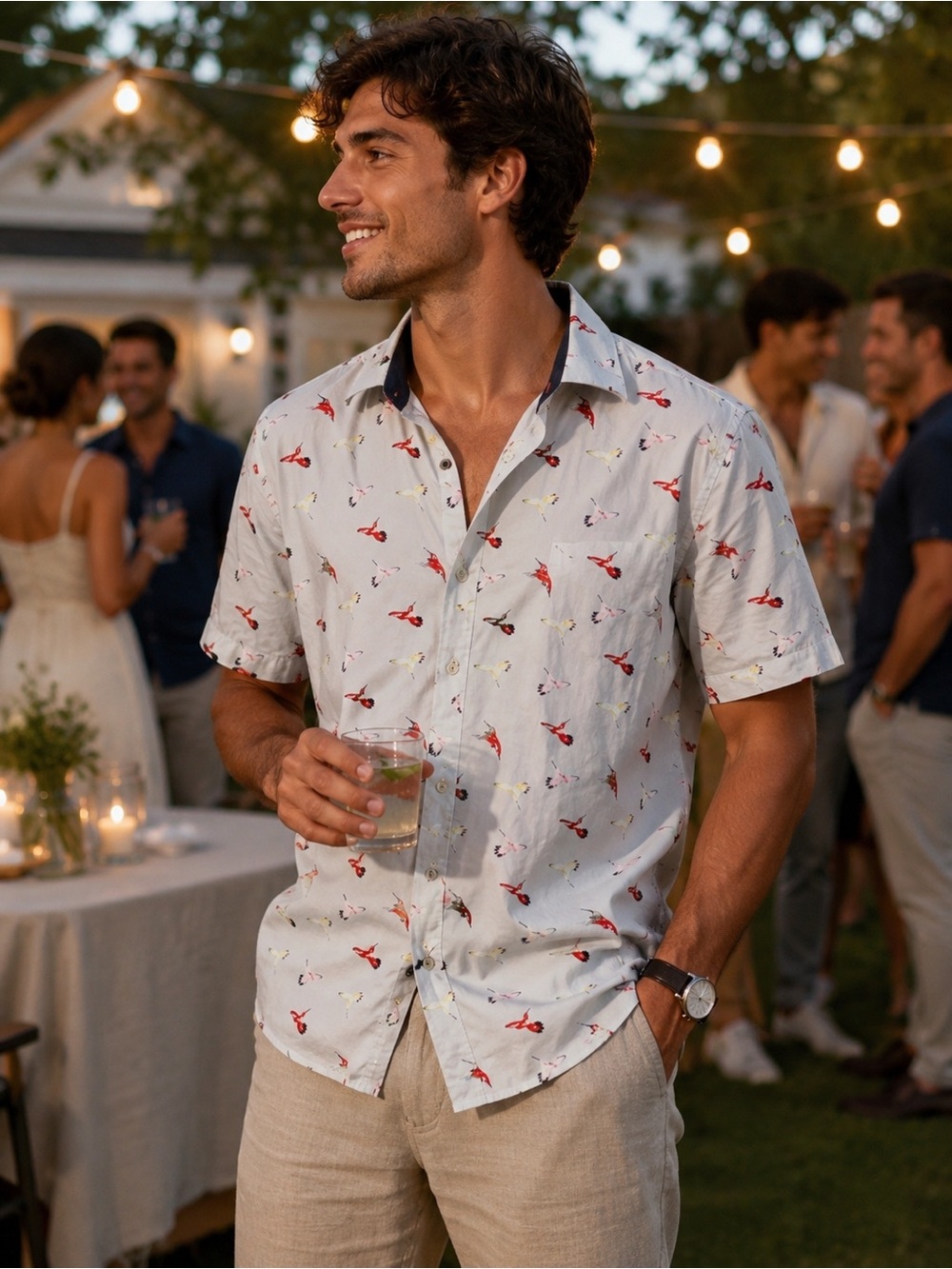 Daniel Hechter 100% cotton ,Paris Bird Print Shirt , vacation, smart‎ casual,